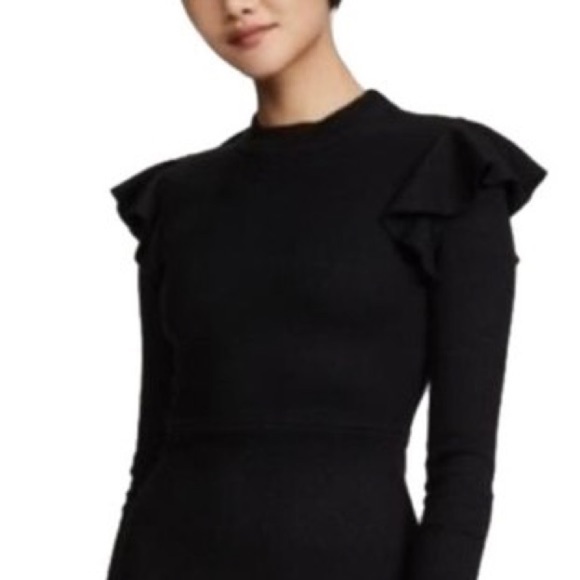 NWT J.O.A. Black Anthro Flutter Ruffle Long Sleeve Night Out Dress size Large - Picture 1 of 7